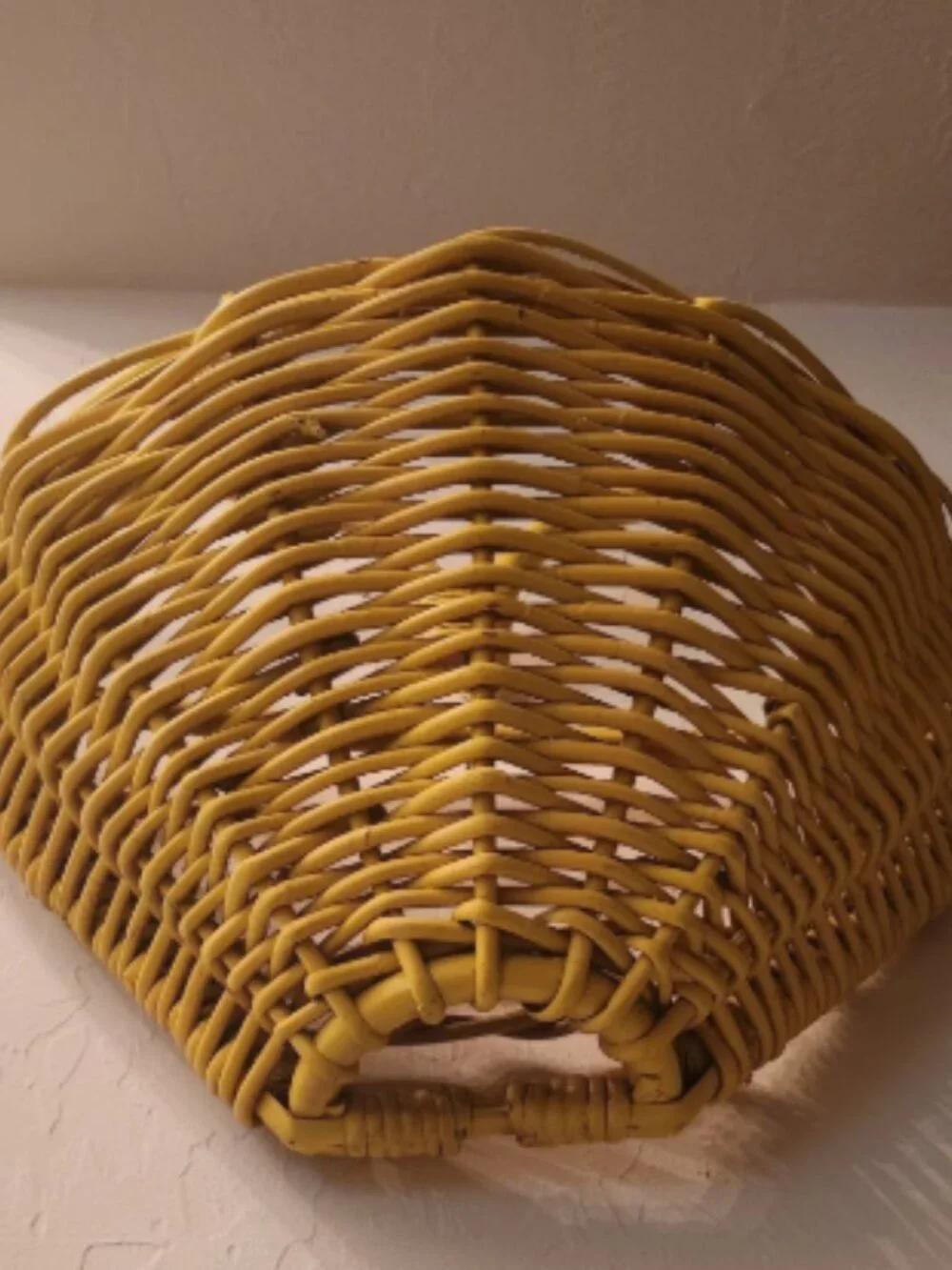 Vintage Yellow Rattan Wall Basket Planter
